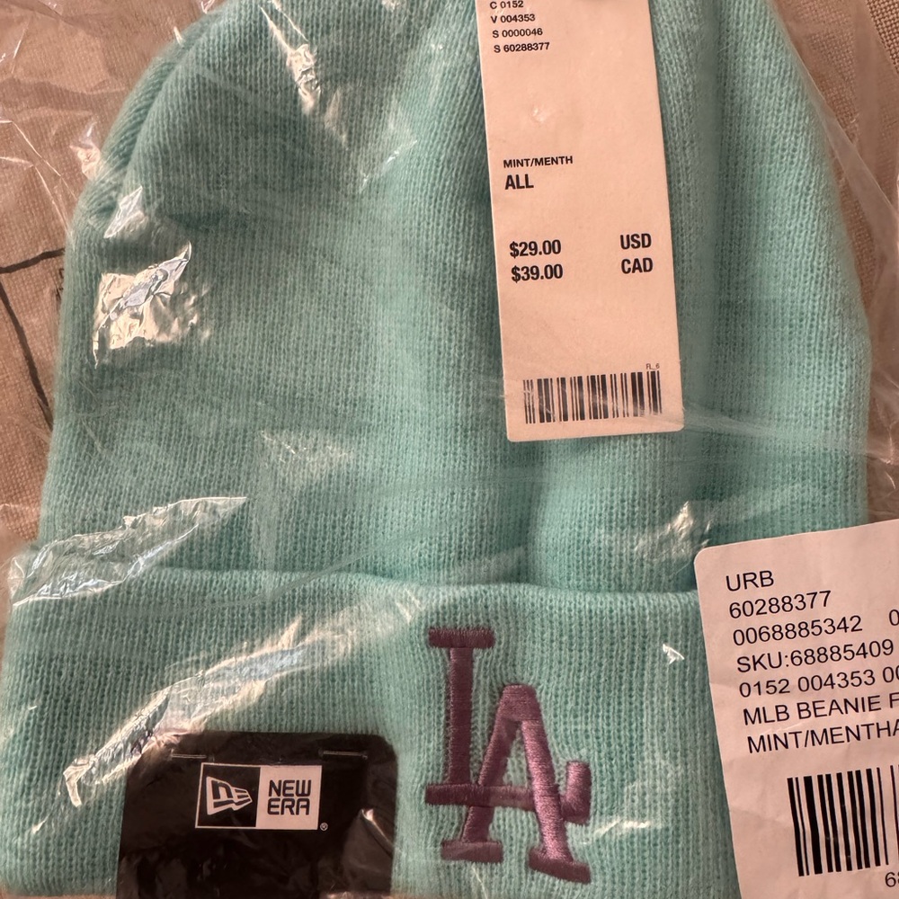 New Era Green Knit Hat LA Logo